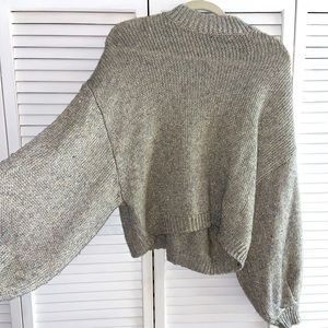 BB DAKOTA Grey Silver and Gold Mock Neck Sweater with Balloon Sleeves size M